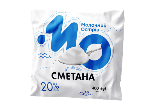Сметана 20% жирності Молочний Острів (пачка) ДСТУ 400 гр